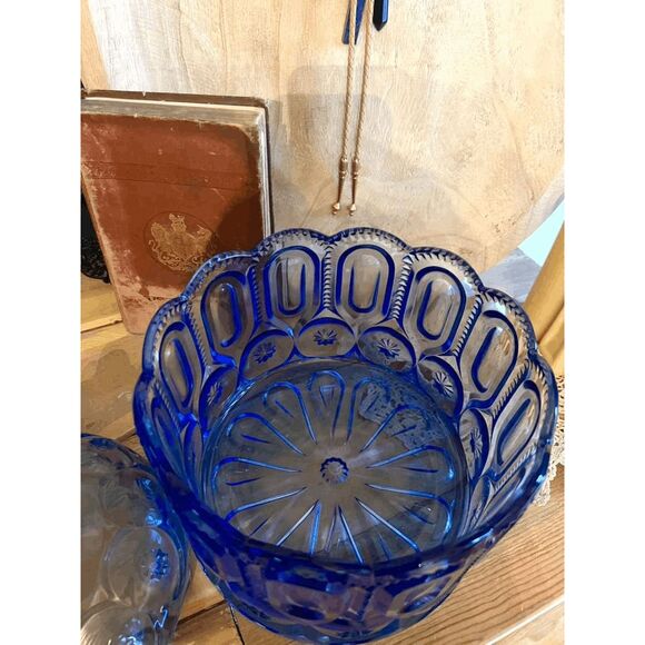 L.E. Smith Mould Weishar Moon and Star Glass Crystal Kimberlite Large Jardiniere - Picture 6 of 7